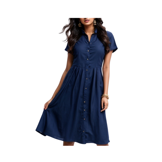 Cotton: Casual Elegance Dress (Dark Blue)