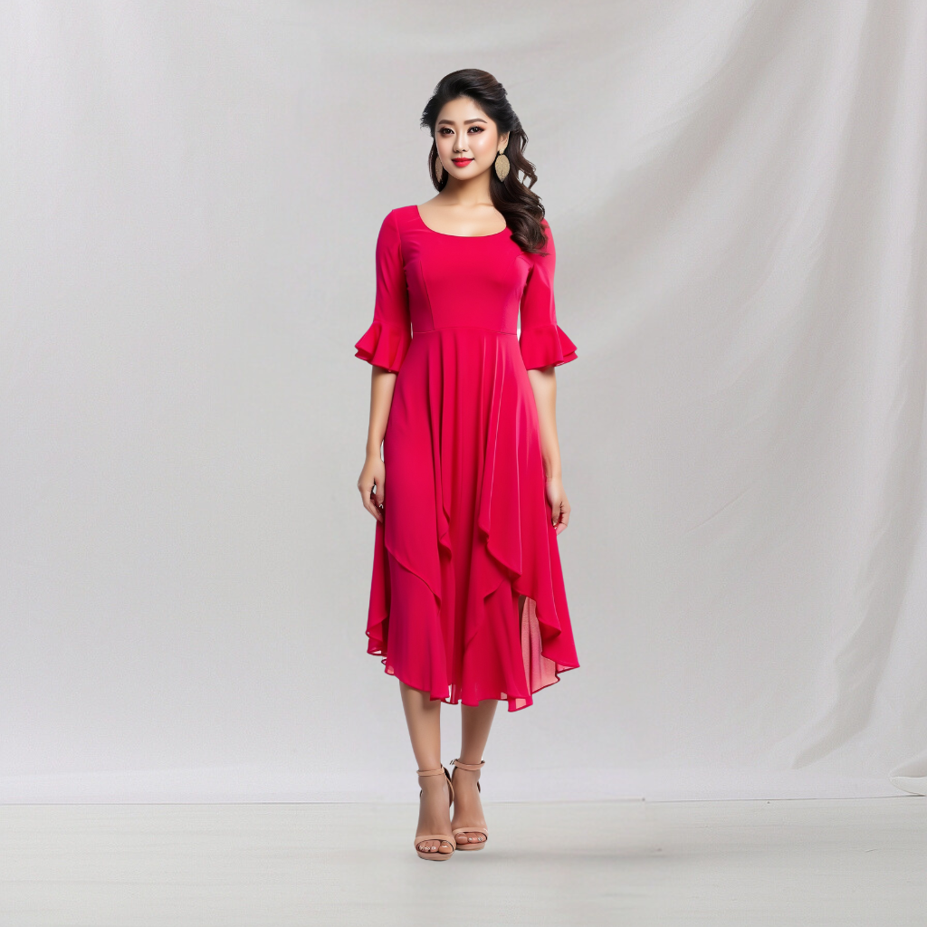 Cotton: Casual Elegance Dress (Red)