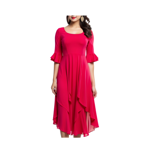 Cotton: Casual Elegance Dress (Red)