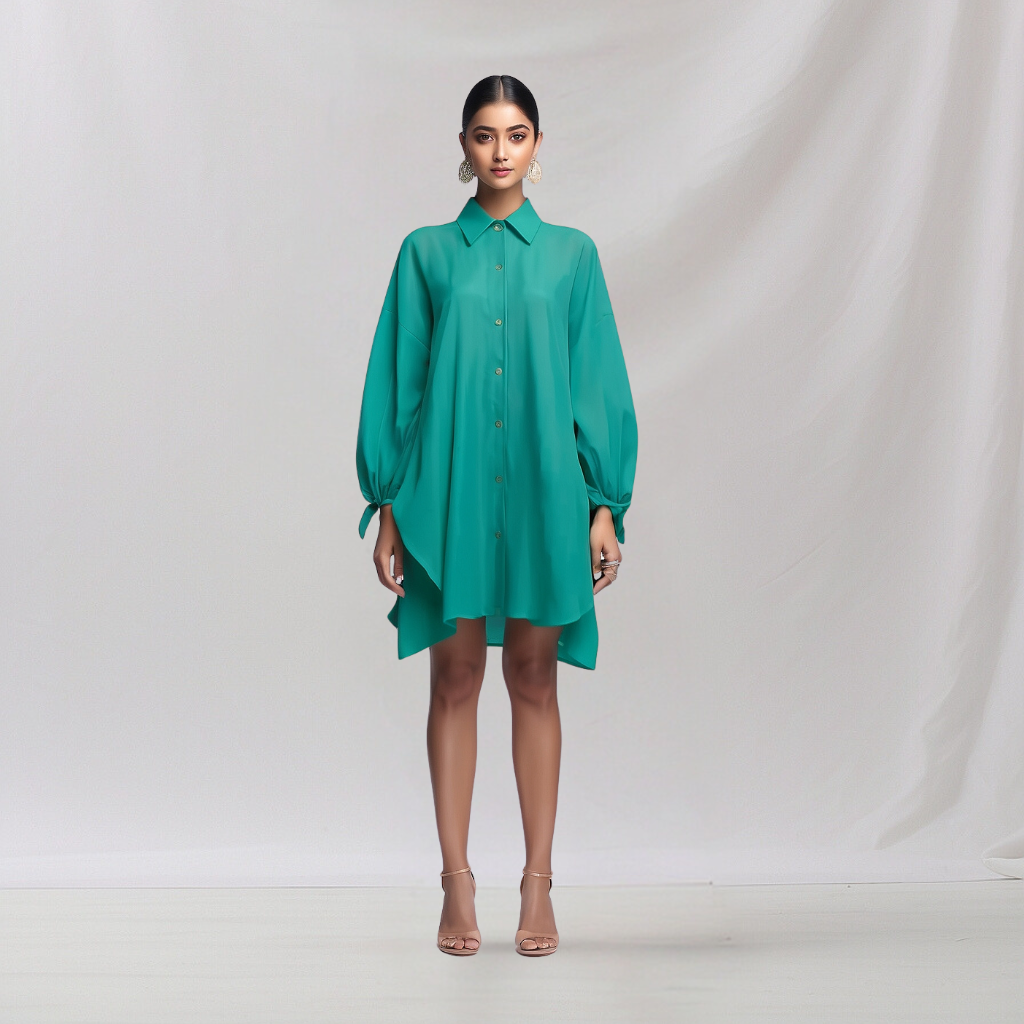 Cotton: ChicOffice Smart Dress (Green) House of supr offers made to measure service. Give your measurements and get dress made as per your size, Sustuainable zero waste fashion