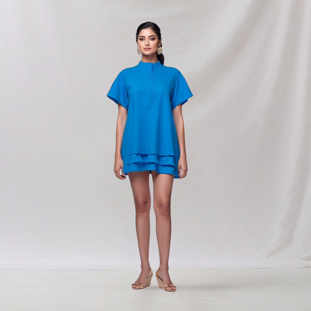 Cotton: Urban Indian Shirt Dress (Blue) House of supr offers made to measure service. Give your measurements and get dress made as per your size, Sustainable zero waste fashion