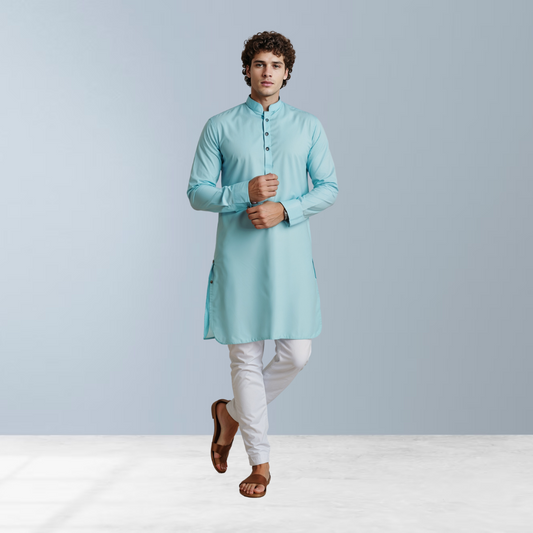 Breathable Cotton men's Kurta  (Light Blue)