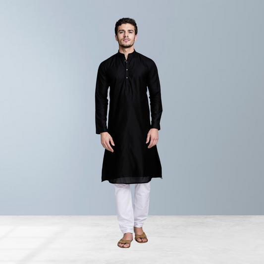 Linen -Cotton men's Kurta  (Black)