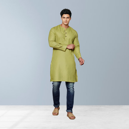 OliveChill Earthy Cotton Kurta  (Olive)