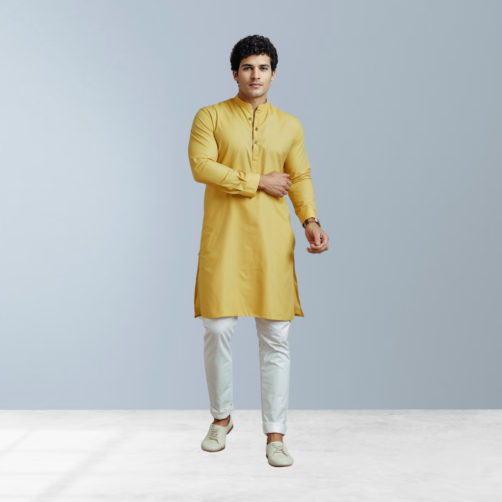 Cotton men's Kurta  (Mustard)