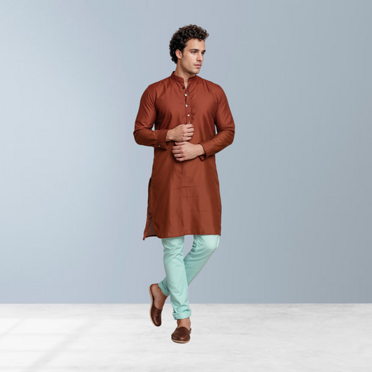 Cotton silk men's Kurta  (Brown)