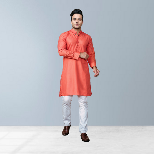 Cotton men's Kurta  (Red Orange)