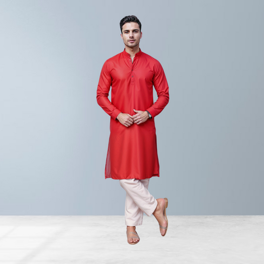 Cotton men's Kurta  (Red)