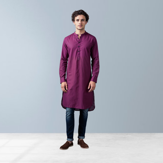 Cotton men's Kurta  (Purple)