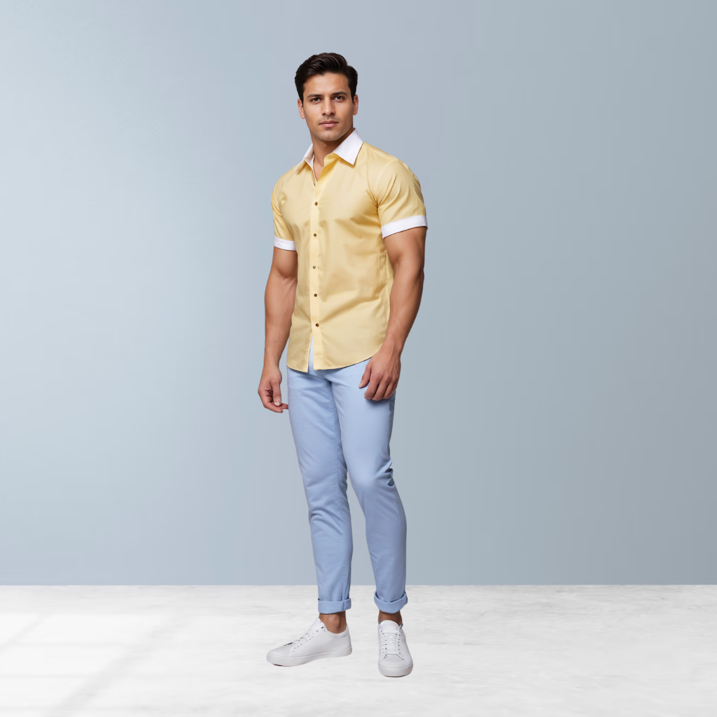 Linen premium  half shirt (Yellow)