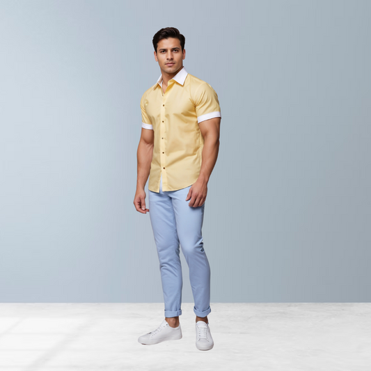 Linen premium  half shirt (Yellow)