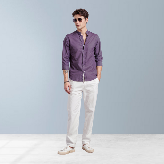 Cotton blend solid color men's casual shirt (Lavendar)