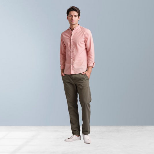 Cotton blend solid color men's casual shirt (Pink)