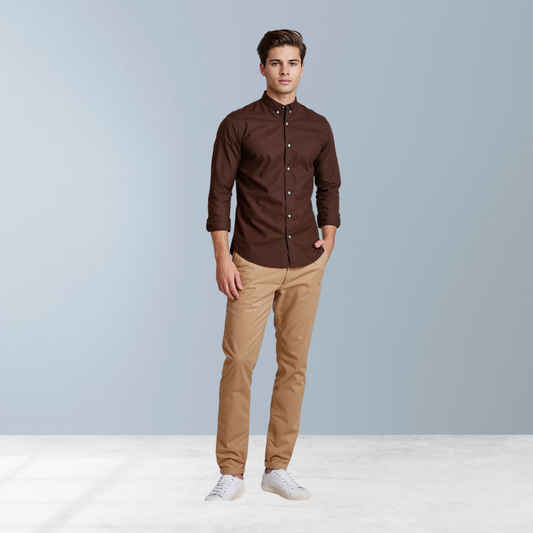 Wrinkle-Resistant Cotton blend Shirt (Brown)