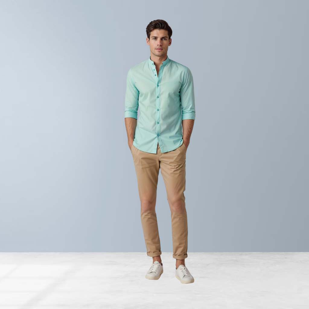 Cotton blend solid color men's casual shirt (Mint)