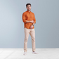 Cotton blend solid color men's casual shirt (Orange)