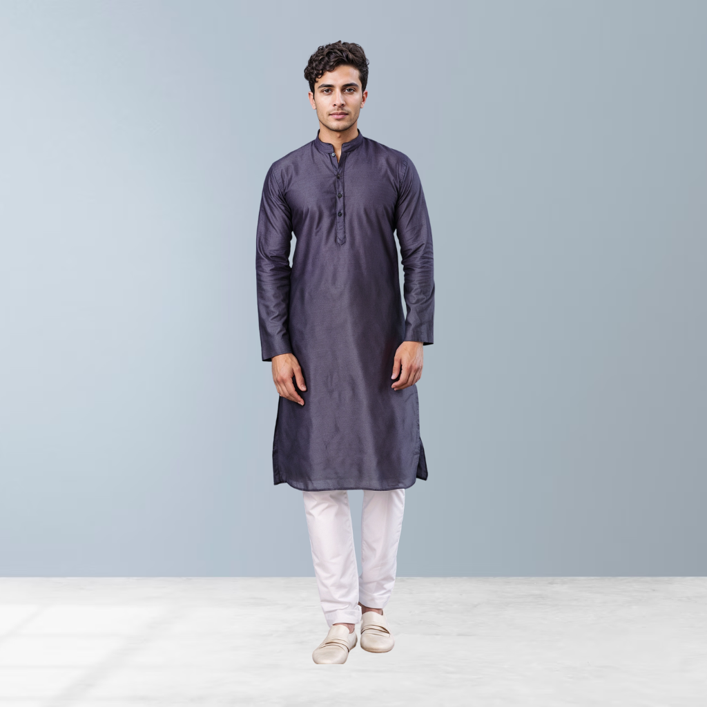 Cotton silk men's Kurta  (Purple)