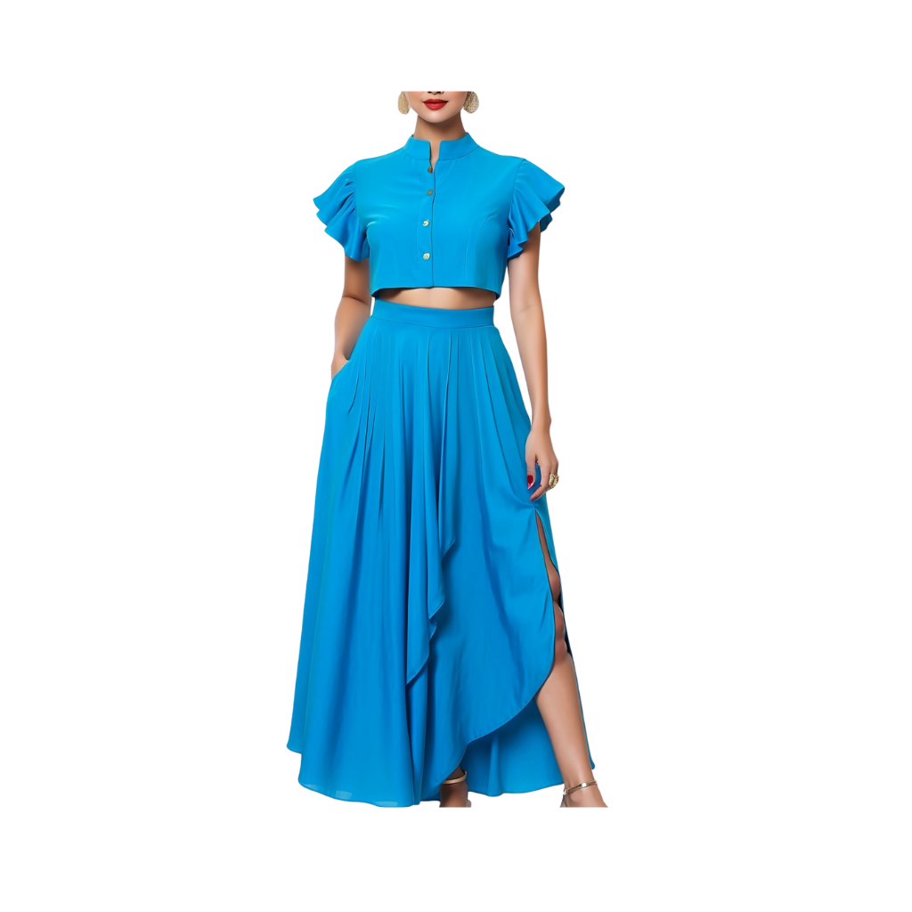 Cotton: Smart Casual Co ord Dress (Blue)