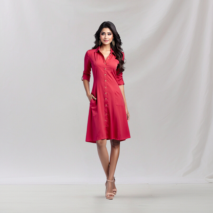 Cotton: Ethnic Essence Trendy Dress (Red)  House of supr made to fit dress, customized, tailor made dress, make in your measurement, size, office wear, smart casual, casual dress in work office