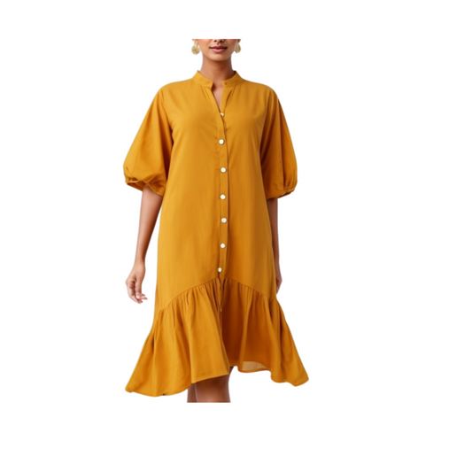 Cotton: Ethnic Essence Trendy Dress (Yellow)