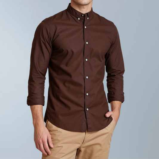 Wrinkle-Resistant Cotton blend Shirt (Brown)