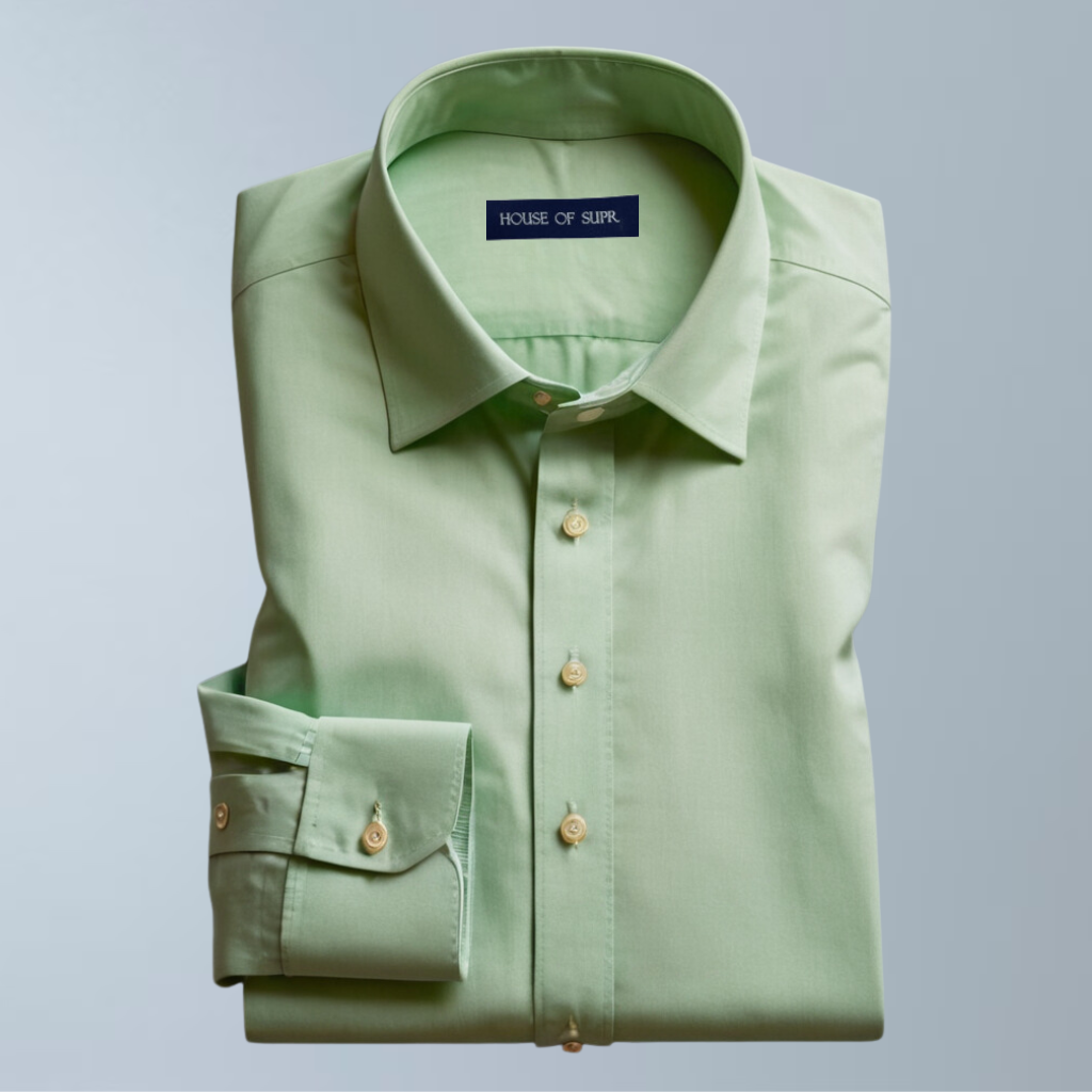 Cotton blend solid color men's casual shirt (Light Green)