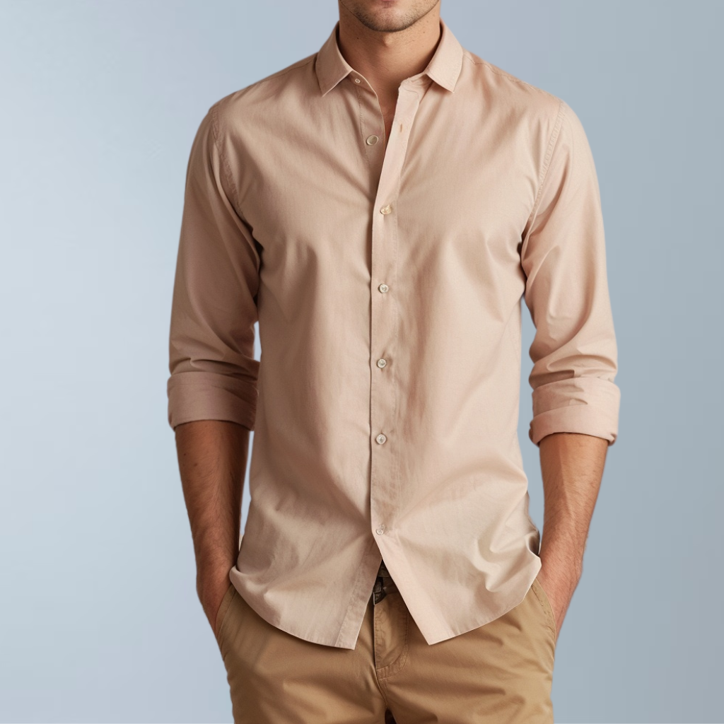 Cotton blend solid color men's casual shirt (Beige )