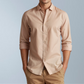 Cotton blend solid color men's casual shirt (Beige )