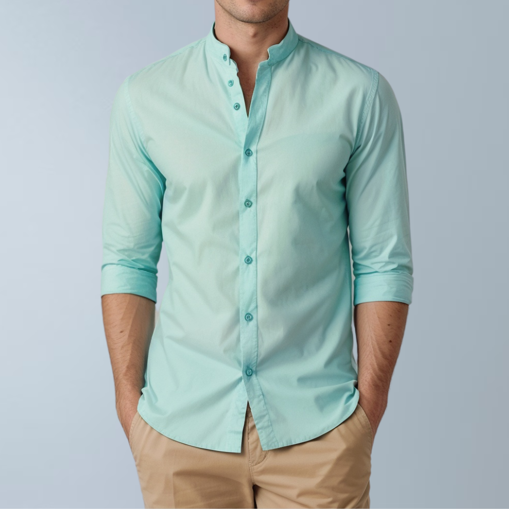 Cotton blend solid color men's casual shirt (Mint)