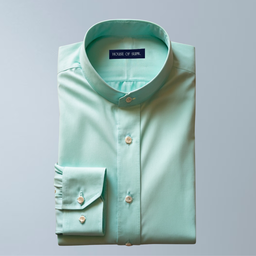 Cotton blend solid color men's casual shirt (Mint)