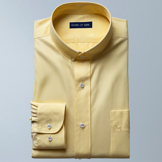 Cotton blend solid color men's casual shirt (Light yellow)