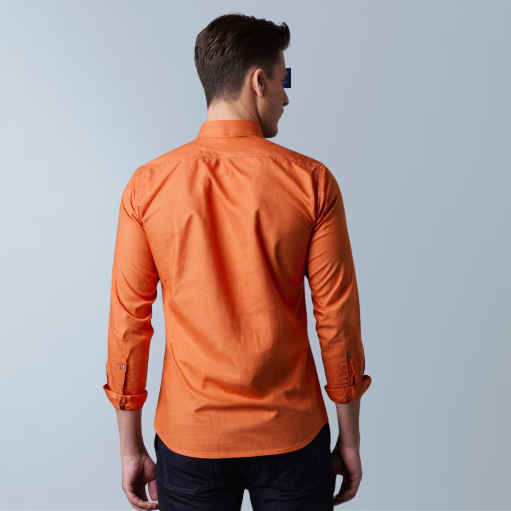 Cotton blend solid color men's casual shirt (Orange)