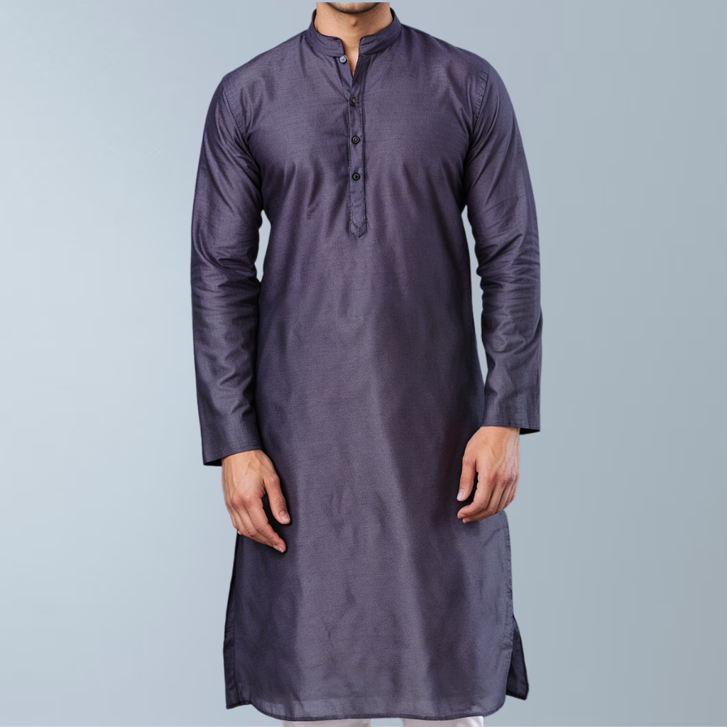 Cotton silk men's Kurta  (Purple)