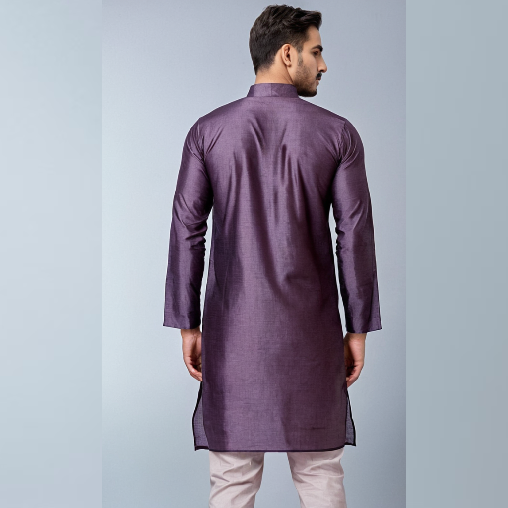 Cotton silk men's Kurta  (Purple)