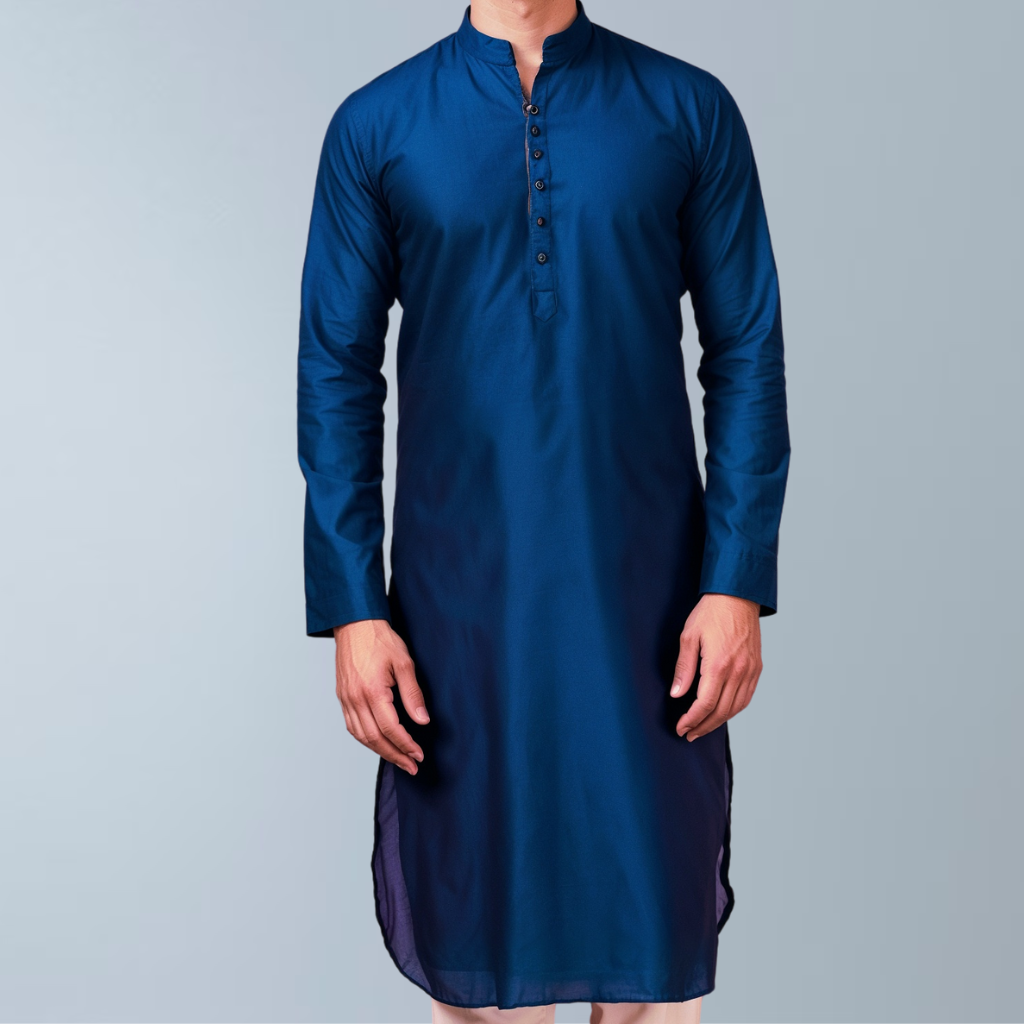 Cotton silk men's Kurta  (Navy Blue)