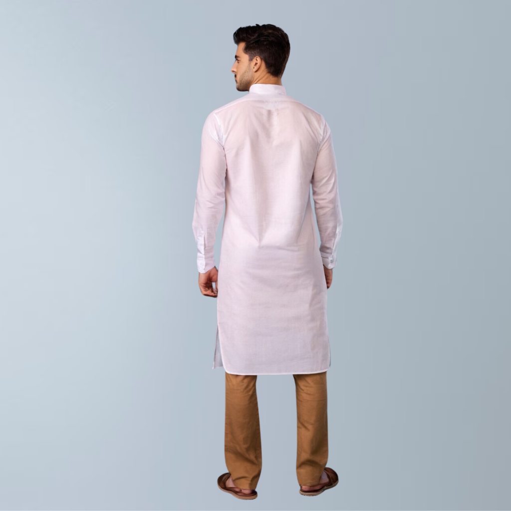 Linen Cotton men's Kurta  (White)