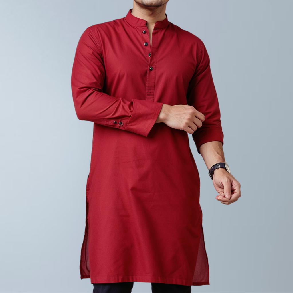 Cotton blend men's Kurta  (Dark Red)