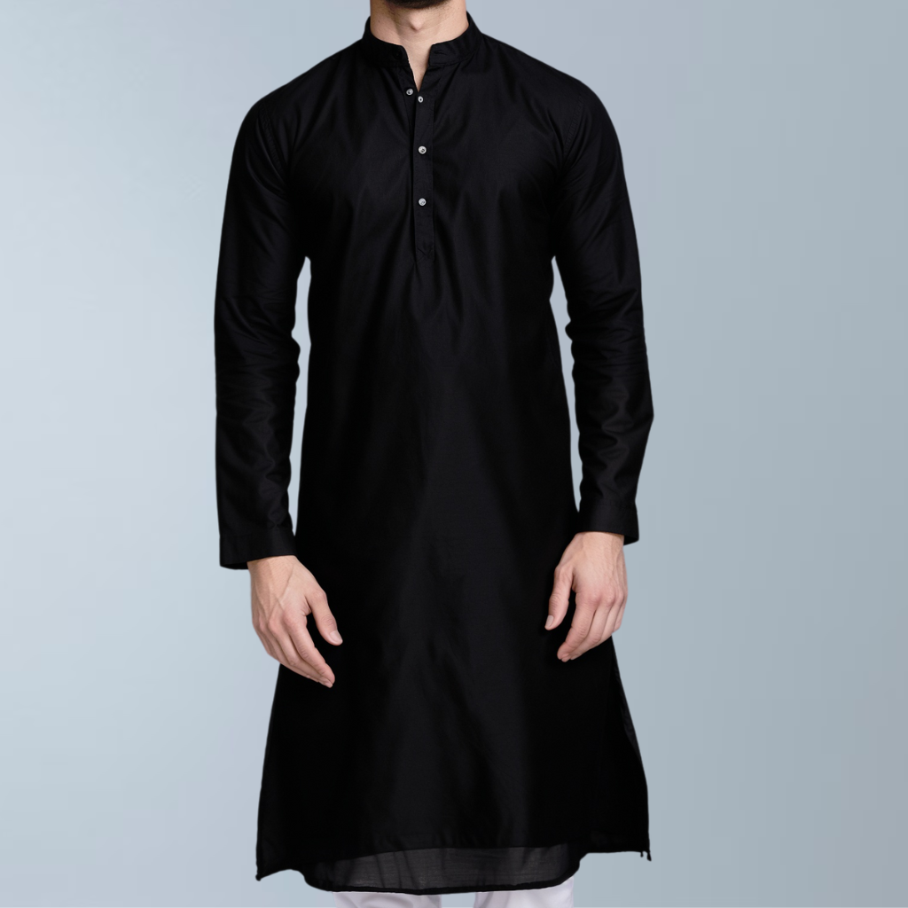 Linen -Cotton men's Kurta  (Black)