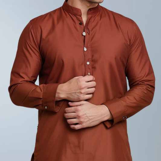 Cotton silk men's Kurta  (Brown)