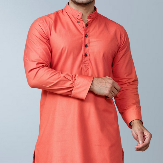 Cotton men's Kurta  (Red Orange)