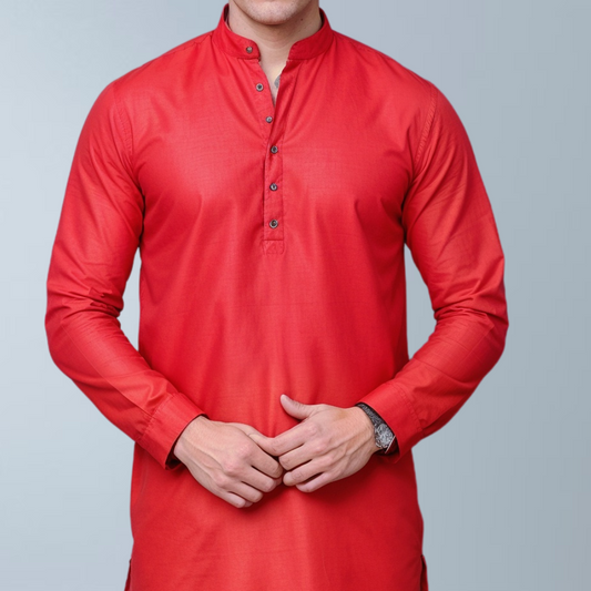 Cotton men's Kurta  (Red)