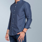 Cotton blend solid color men's casual shirt (Twilight blue)