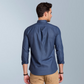 Cotton blend solid color men's casual shirt (Twilight blue)