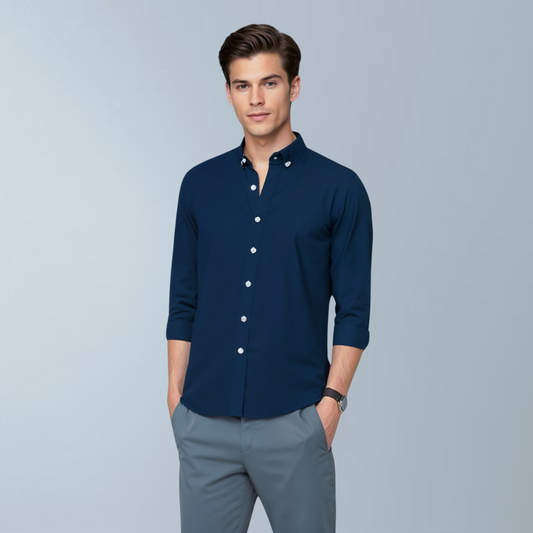 Linen solid men's shirt (Zodiac blue)