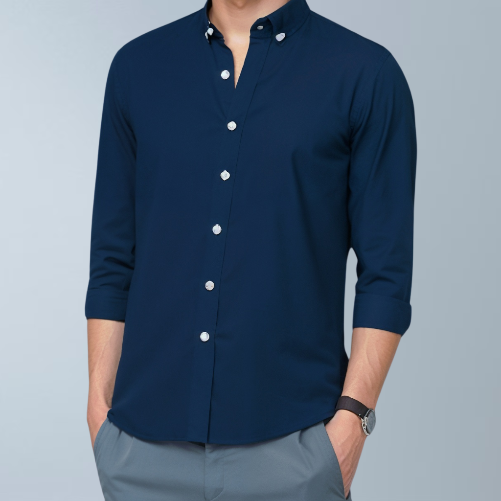 Linen solid men's shirt (Zodiac blue)