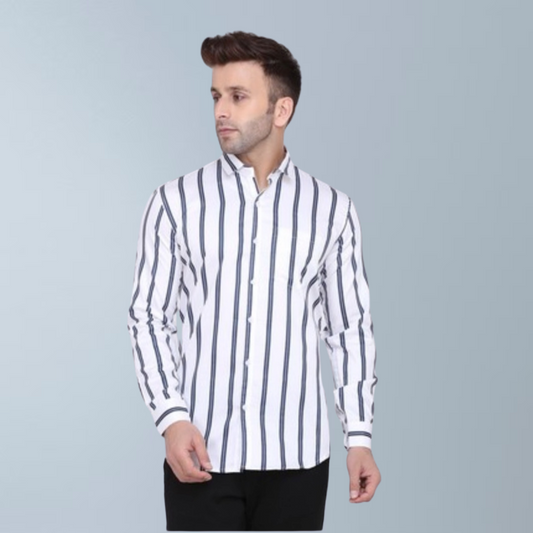 Cotton Full Sleeve Stripes Men's Shirt (Blue)