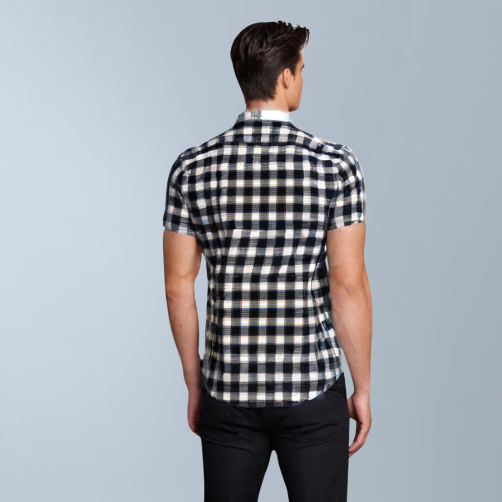 Check printed men's shirt (Black)