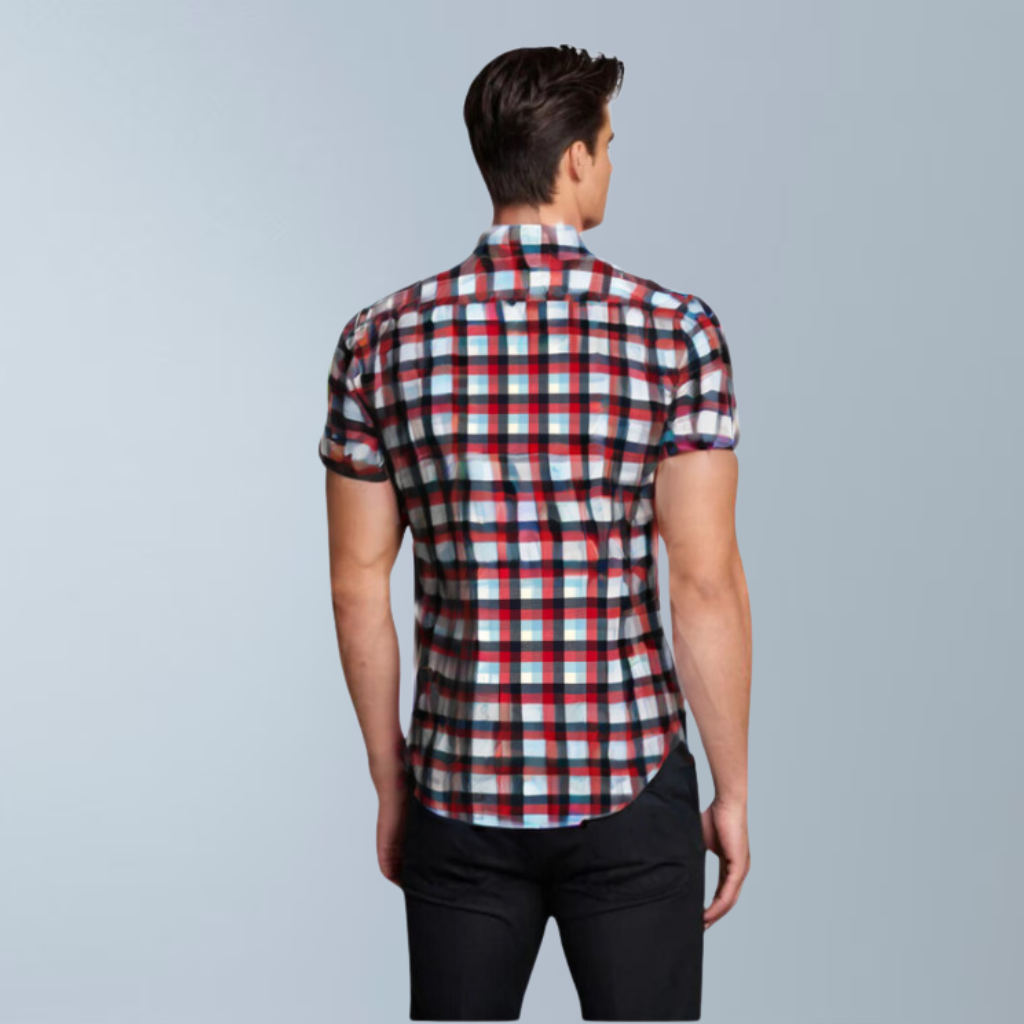 Check printed men's shirt (Red)