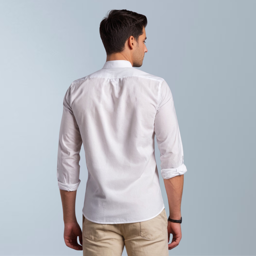 Cotton blend solid color men's casual shirt (White)