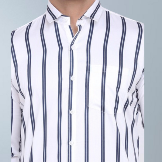 Cotton Full Sleeve Stripes Men's Shirt (Blue)